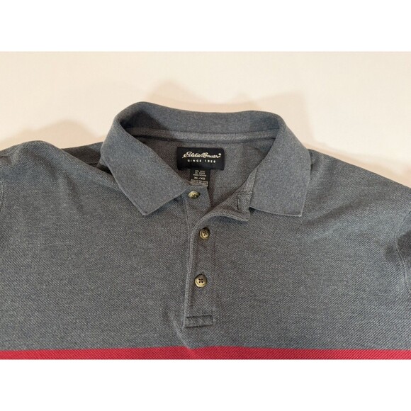 Eddie Bauer Men’s Long Sleeve Polo Shirt Gray Red Stripe XL - Picture 10 of 12